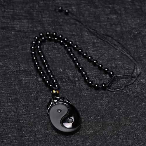 Black Obsidian Yin Yang Strength Necklace