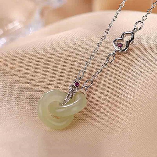 Sterling Silver Round Jade Prosperity Necklace Pendant Sterling Silver Round Jade Prosperity Necklace Pendant