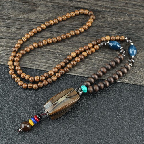 Tibetan Wenge Wood Bodhi Seed Agate Necklace Tibetan Wenge Wood Bodhi Seed Agate Necklace