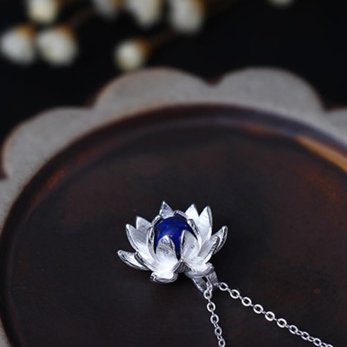 925 Silver Lazurite Lotus Flower Self-Care Necklace 925 Silver Lazurite Lotus Flower Self-Care Necklace