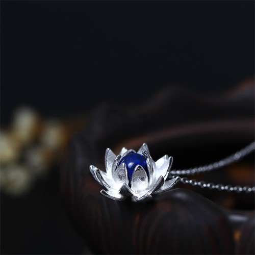 925 Silver Lazurite Lotus Flower Self-Care Necklace 925 Silver Lazurite Lotus Flower Self-Care Necklace