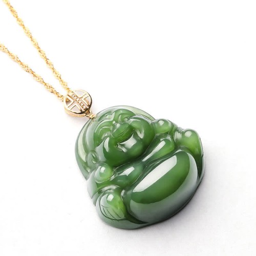 925 Silver Laughing Buddha Hetian Jade 18K Gold Necklace 925 Silver Laughing Buddha Hetian Jade 18K Gold Necklace