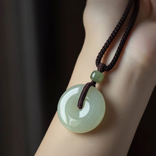 Round Jade Peace Buckle Luck Necklace Round Jade Peace Buckle Luck Necklace