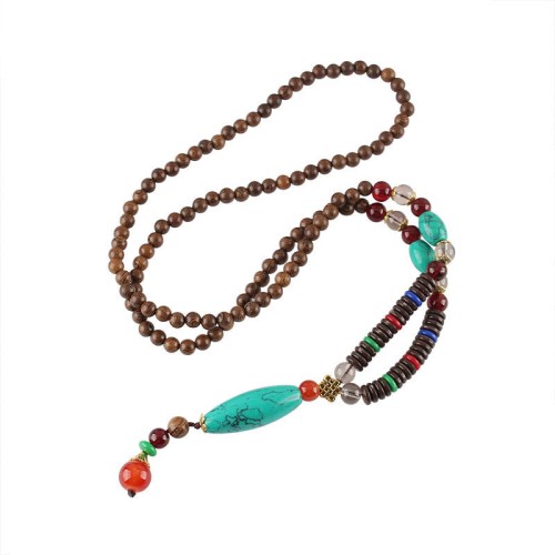 Wenge Wood Turquoise Stone Calm Necklace Pendant