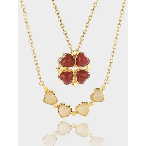 925 Silver Four Leaf Clover White Jade Necklace 925 Silver Four Leaf Clover White Jade Necklace