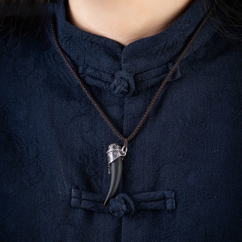 925 Silver Black Obsidian Wolf Tooth Strength Necklace 925 Silver Black Obsidian Wolf Tooth Strength Necklace
