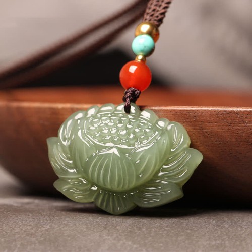 Hetian Cyan Jade Lotus Flower Success Necklace Pendant Hetian Cyan Jade Lotus Flower Success Necklace Pendant