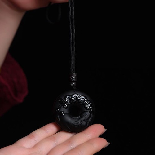 Black Obsidian Peace Buckle Strength Necklace Pendant Black Obsidian Peace Buckle Strength Necklace Pendant