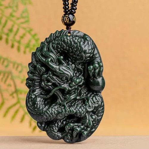 Hetian Cyan Jade Dragon Harmony Necklace Pendant Hetian Cyan Jade Dragon Harmony Necklace Pendant