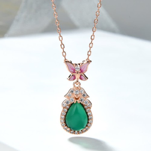925 Silver Green Chalcedony Butterfly Courage Necklace 925 Silver Green Chalcedony Butterfly Courage Necklace