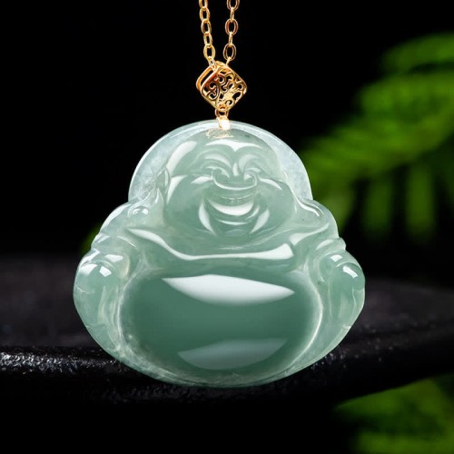 Laughing Buddha Natural Jade Prosperity Necklace