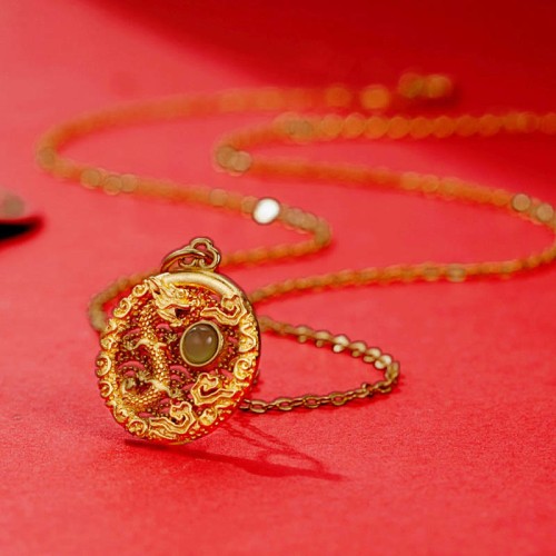 Sterling Silver Year of the Dragon Jade Luck Necklace Pendant