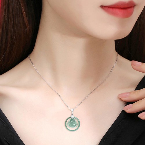 925 Silver Jade Round Laughing Buddha Necklace 925 Silver Jade Round Laughing Buddha Necklace