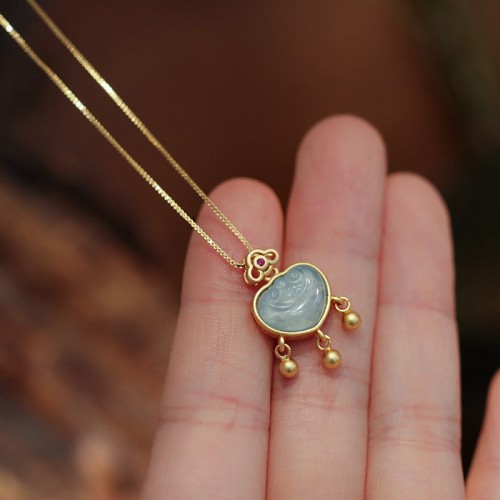 925 Sterling Silver Jade Chalcedony Lock Necklace 925 Sterling Silver Jade Chalcedony Lock Necklace