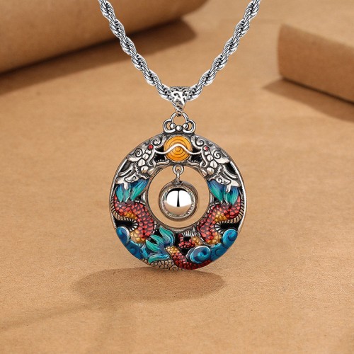 Dragon Year Colorful Bead Copper Protection Necklace Pendant Dragon Year Colorful Bead Copper Protection Necklace Pendant