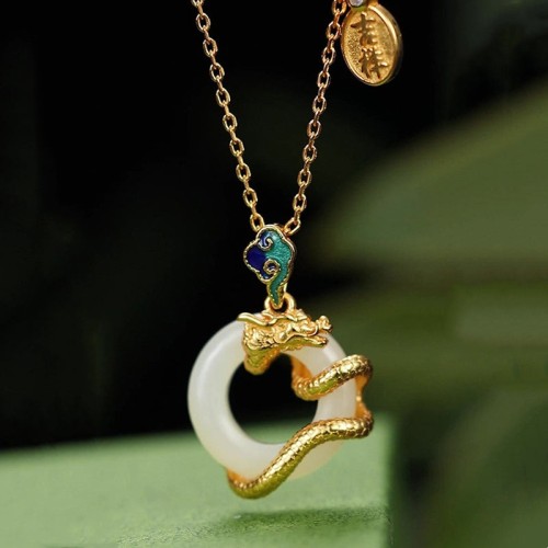 Dragon Year Hetian White Jade Success Necklace Pendant
