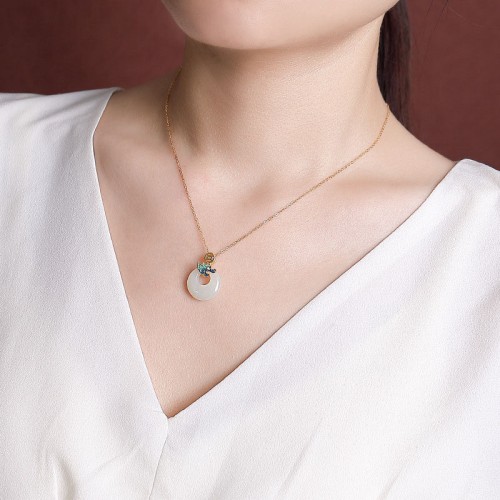 925 Silver Plated Gold Year of the Dragon Jade Necklace 925 Silver Plated Gold Year of the Dragon Jade Necklace