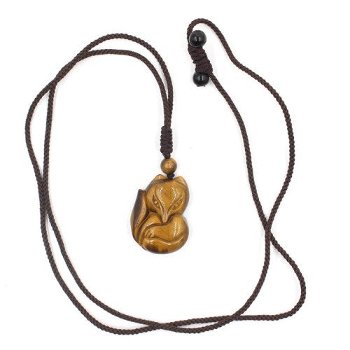 Natural Black Obsidian Tiger Eye Ice Fox Pendant Necklace Natural Black Obsidian Tiger Eye Ice Fox Pendant Necklace