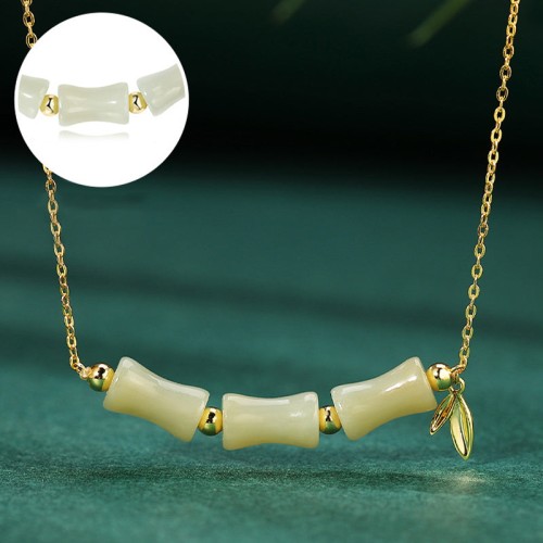 Hetian Jade Bamboo Fu Character Necklace Set Hetian Jade Bamboo Fu Character Necklace Set