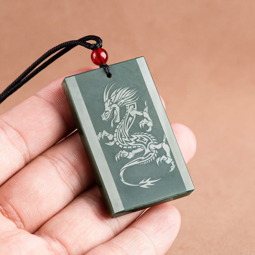 Hetian Cyan Jade Dragon Success Necklace Hetian Cyan Jade Dragon Success Necklace