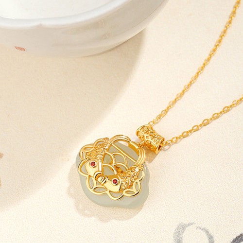 Sterling Silver Hetian Jade Koi Fish Wealth Necklace Sterling Silver Hetian Jade Koi Fish Wealth Necklace