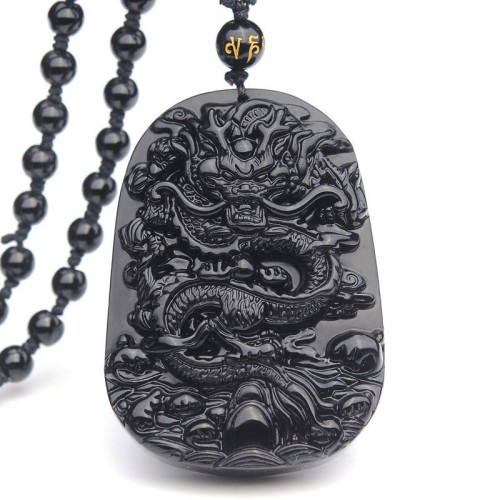 Black Obsidian Stone Dragon Fulfilment Necklace Pendant Black Obsidian Stone Dragon Fulfilment Necklace Pendant
