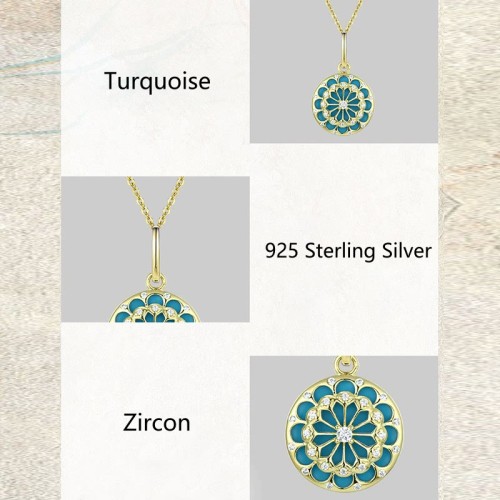 925 Sterling Silver Turquoise Zircon Protection Necklace 925 Sterling Silver Turquoise Zircon Protection Necklace