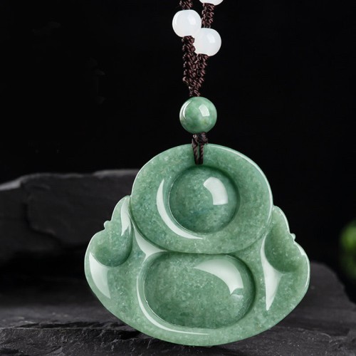 Laughing Buddha Cyan Jade Harmony Necklace Pendant Laughing Buddha Cyan Jade Harmony Necklace Pendant