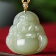 Sterling Silver Laughing Buddha Cyan Jade Success Necklace