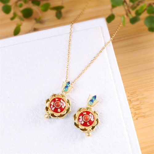 925 Silver Tibet Lotus Prayer Wheel Red Agate Necklace 925 Silver Tibet Lotus Prayer Wheel Red Agate Necklace