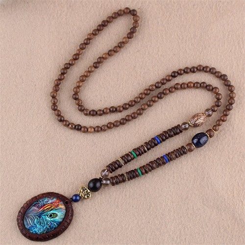 Wenge Wood Bodhi Seed Agate Elephant Protection Necklace Pendant