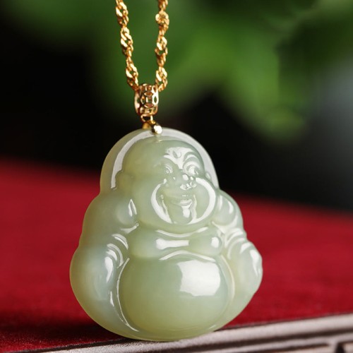 Sterling Silver Laughing Buddha Cyan Jade Success Necklace