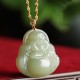 Sterling Silver Laughing Buddha Cyan Jade Success Necklace