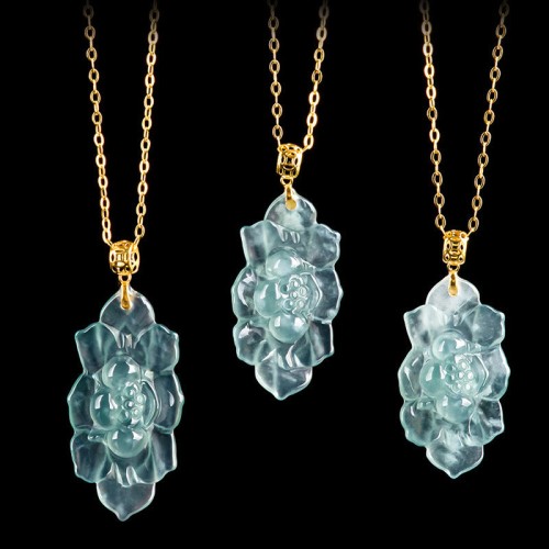 18K Gold Jade Lotus Prosperity Necklace Pendant 18K Gold Jade Lotus Prosperity Necklace Pendant