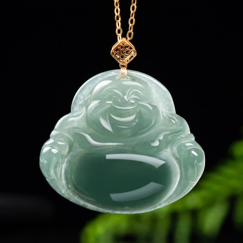 Laughing Buddha Natural Jade Prosperity Necklace
