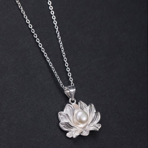 925 Sterling Silver Lotus Flower Pearl Wealth Necklace 925 Sterling Silver Lotus Flower Pearl Wealth Necklace