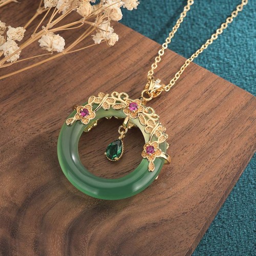 Round Cyan Jade Healing Necklace Pendant