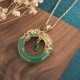 Round Cyan Jade Healing Necklace Pendant