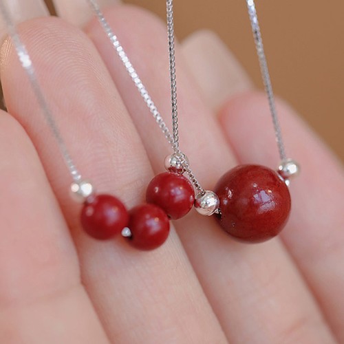 925 Sterling Silver Cinnabar Bead Calm Blessing Necklace 925 Sterling Silver Cinnabar Bead Calm Blessing Necklace