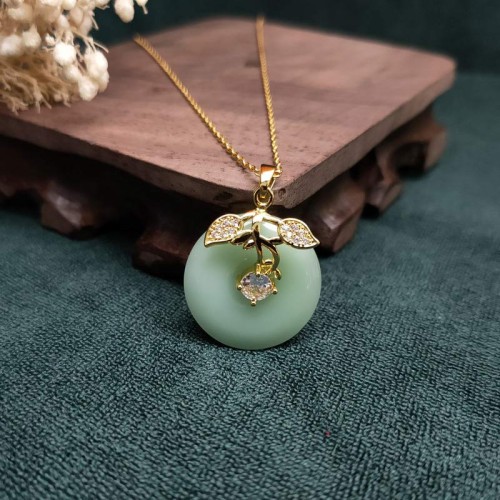 Round Jade Leaf Blessing Necklace Pendant