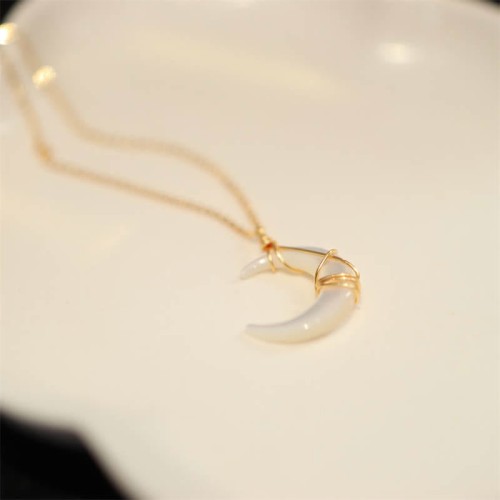 Tridacna Stone Crescent Moon Blessing Necklace Tridacna Stone Crescent Moon Blessing Necklace