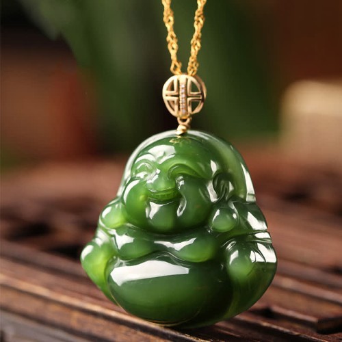 925 Silver Laughing Buddha Hetian Jade 18K Gold Necklace 925 Silver Laughing Buddha Hetian Jade 18K Gold Necklace
