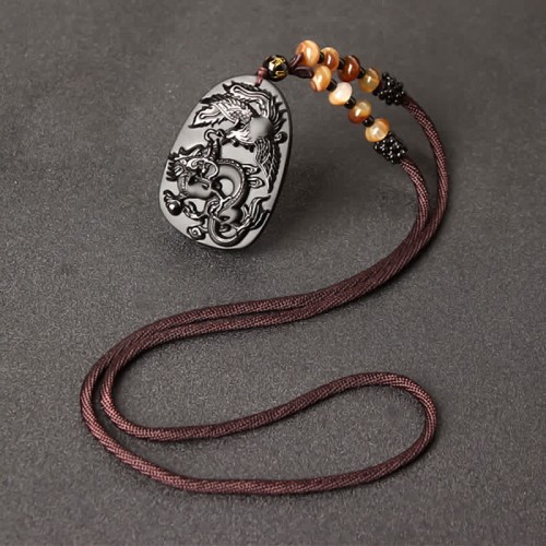 Black Obsidian Tiger Eye Dragon Phoenix Necklace Black Obsidian Tiger Eye Dragon Phoenix Necklace