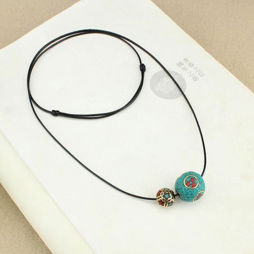 Tibetan Turquoise Double Bead Protection Necklace