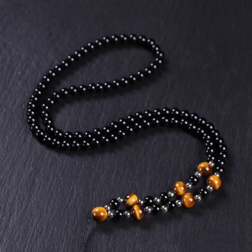 Bagua Yin Yang Black Obsidian Beaded Necklace Bagua Yin Yang Black Obsidian Beaded Necklace