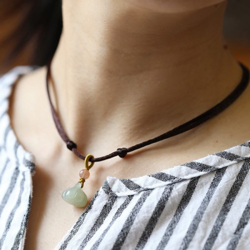 Round Jade Peace Lotus Abundance Necklace Pendant