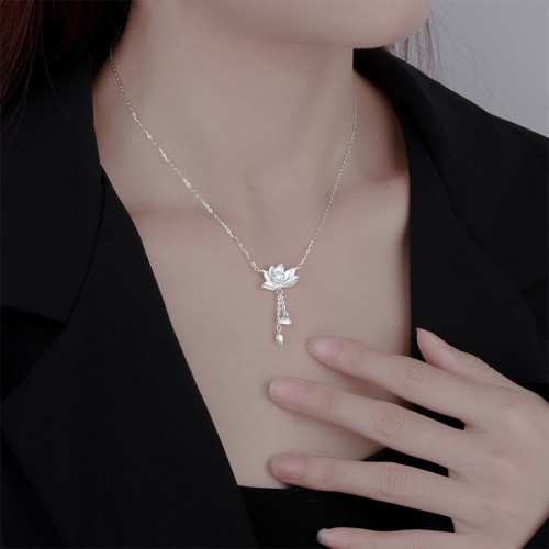 Sterling Silver Lotus Flower Enlightenment Necklace Pendant