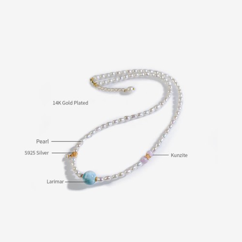Sterling Silver Pearl Larimar Sincerity Necklace Pendant Sterling Silver Pearl Larimar Sincerity Necklace Pendant