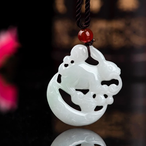 Year of the Rabbit White Jade Crescent Moon Necklace Year of the Rabbit White Jade Crescent Moon Necklace