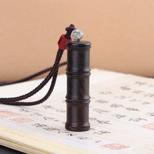 Ebony Bamboo Pattern Ghau Prayer Box Necklace Pendant Ebony Bamboo Pattern Ghau Prayer Box Necklace Pendant